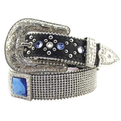 China Western Rhinestone Belt Cowgirl Studded Bling Rhinestone Concho Leather Wedding Diamond Belt 1-1/2