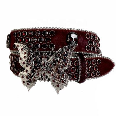 China Western Cowgirl and Cowboy Bling Crystal Rhinestones Belt Skull Rhinestone Belt Conchos Studded Removable Belt Butterfly Buckle for Women and Men for sale