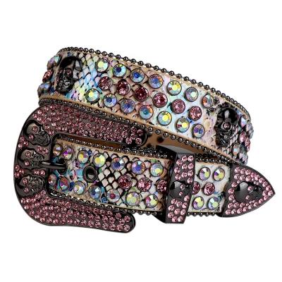 China Rhinestone Bling Bling Belt Customized Cowboy Stylish Concho Belt Factory Wholesale Cool Crystal Studded Belt For Jeans Rhinestone Belt Wide 1 1/2