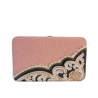 China Fashionable Handcraft PU Leather Cowgirl Western Wallet Tooled Scallop Clutch Purse Bag for sale