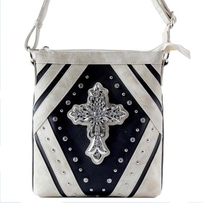 China Cross Messenger Bag With Concealed Carry Pocket Western Country Side Stripes Rhinestone Handbag Country Purse for sale