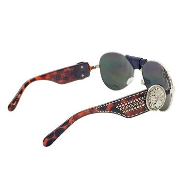 China Rhinestones Inlay Cowboy Mens Sunglasses Floral Concho Studded Round Lens Fashionable Pilot Style Western Sunglasses for sale