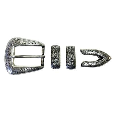 China Old polished silver plate metal alloy buckle conjunto de hebilla de cinturon de vieja occidental de plata for sale