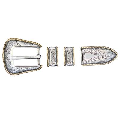 China Metal Western Buckle Western Buckle Set 4 Pieces Set Hebilla Nickel With Gold Thin Layer Roped Engraved Cowboy Belt Buckle Fits 3/4 Inch Belts for sale