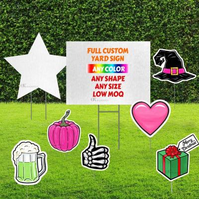 China Custom Outdoor Household Use Wholesale Lawn Supplies Corrugated Plastics Lawn Yards Sign Garden Halloween Yard Sign Board Decoration With Stak for sale