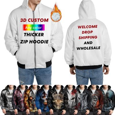 China Custom Anti-Wrinkle Zipper Up Full Zip Hooded Winter Oversized Mens Coat Padded White Thicker Warm Hoodie Streetwear for sale