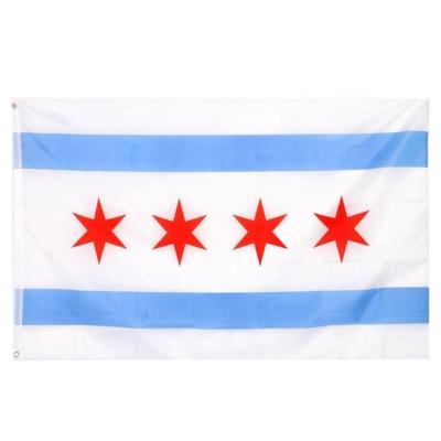 China Chicago Flag OEM Wholesale 3x5ft Polyester 3x5ft Stock Blue Stripes US IL Red City for sale