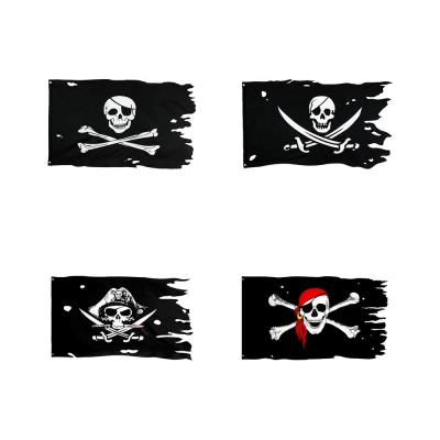 China OEM Wholesale 3x5ft Polyester Running 100% Skull Crossbones Pirate Jack Rackham Jolly Roger Flag Broken Ragged Older Crawling for sale