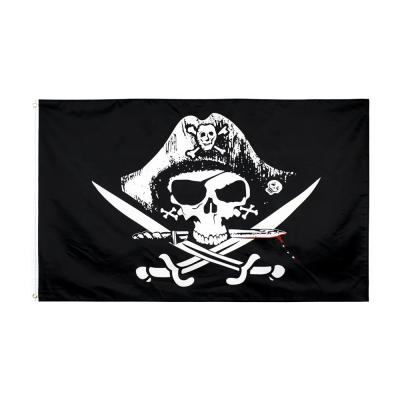 China FLYING 3x5 Foot Full Kits Chest Pirate Flag Polyester With Brass Grommets Stocked Ready To Ship for sale