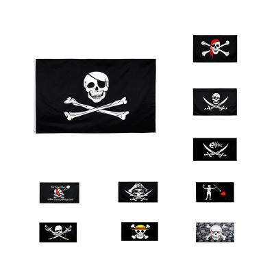 China OEM Wholesale 3x5ft Polyester 3x5ft Running Black Skull Crossbones Pirate Jack Rackham Jolly Roger Flag for sale