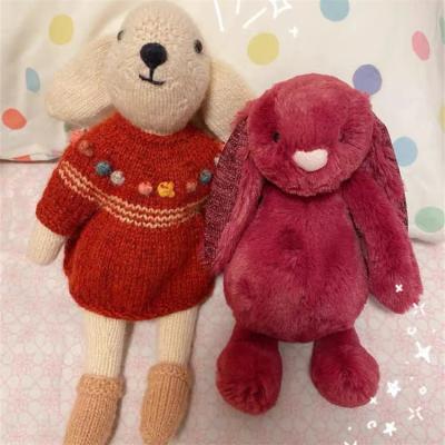 China Plush Baby Hand Knitted Rabbit Custom Design Knit Soft Handmade Knitted Rabbit Toy Rabbit Toy With Clothing Rabbit Plush Toy for sale