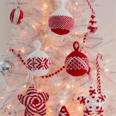 China Acrylic Yarn Outside 2022 New Christmas Knitted Ball Christmas Tree Decoration Ball and Tree Pendant Ornaments for sale