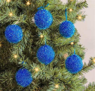 China Acrylic Yarn Outside Jewel Sparkle Blue Bling Glitter Knitted Custom Christmas Ball Decorations Christmas Tree Balls Ornaments for sale