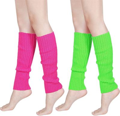 China 100% Acrylic Custom Knit Leg Warmers For Women 80s Neon Fluorescent Plain Ribbed Yoga Leg Warmer Knitted Leg Warmer Long Socks for sale