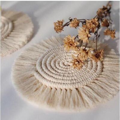 China Nordic Style Round Tassel Coaster Coffee Cup Pad Cotton Rope Stocked Hand - Woven Coasters Single Crochet Handmade Place Mats for sale