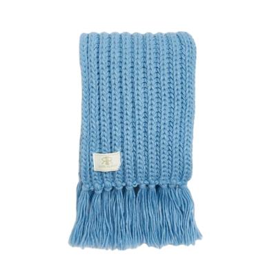 China Winter Men's Long Sky Blue Acrylic Ribbed Knitted Scarf With Tassel Winter Unisex Knitted Warm Long Scarf for sale