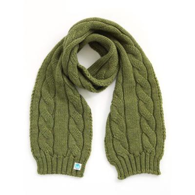 China Long Hot Sale Solid Color Winter Olive Green Unisex Acrylic Cable Knit Scarf for sale