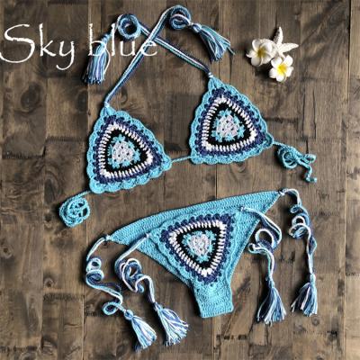 China Summer Floral Mesh Crochet String Crochet Seashell Boho Cutout Waist Tops Women Breathable Sexy Two Piece Swimwear for sale