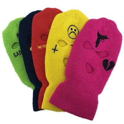 China COMMON Embroidered 3 Hole Ski Mask Winter Snowboard Knitted Balaclava for sale