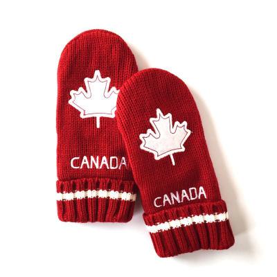 China Simple Embroidery Maple Leaf Knitted Mitten With Fleece Lined Canada Red Mitten for sale