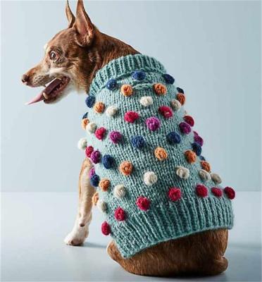 China Sustainable Factory ODM Custom Winter Handmade Knit Puppy Jumper Dog Clothes Coat Pom Pom Sweater for sale