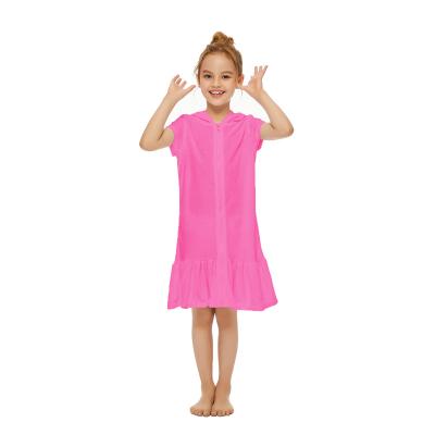 China Breathable Girls Swim Cover Up Swim Beach Cover Up Polyester Summer Shorts Sun Protection Hooded Skirt for sale