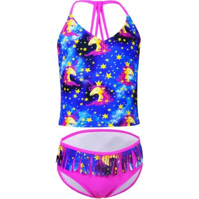 China QUICK DRY Swimsuit Unicorn Print Flounce Tankini Kids SwimwearUnicorn Star Girls Two Piece Swimsuit For Girls for sale