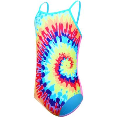 China Girls one-piece swimsuits breathable color vortex printing cute swimwear bathing suit 4-13 years old for sale