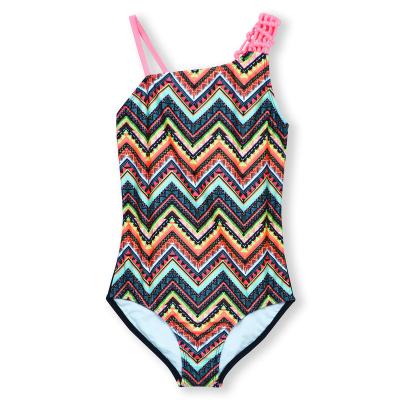 China Girls' One-Piece Swimsuit Braided Off-the-Shoulder Swimwear New Kids QUICK DRY One-Piece Fashionable Striped Sunscreen for sale