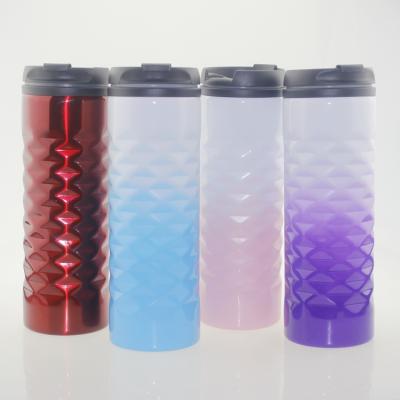 China Steel Car Cup Viable Inner Plastic And Outer Gradient Color Diamond Coffee Cup Travel Mug for sale