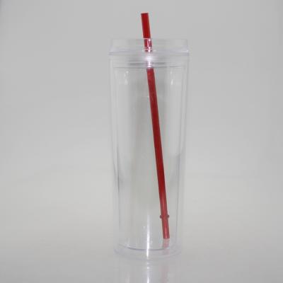 China Drinking Tumbler DIY 18 Ounce Milk Water Coffee Double Wall Tumbler Plastic Transparent Straw Cup Lean Paper Insert Cup for sale