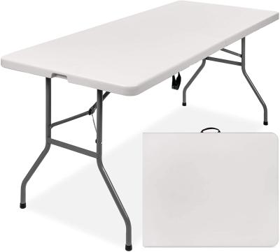 China Durable 6 ft 180mm Rectangular White Portable Plastic Outdoor Patio Folding In Half Table Chairs for sale