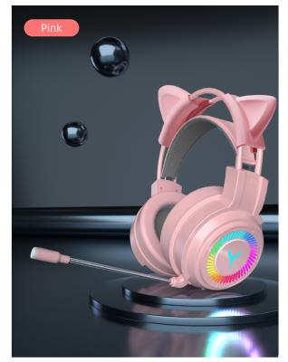 China Custom Earphone Pink RGB Lighting USB Cat Ear PC Computer Wired Gaming Headset Earbuds gamer with MIC for game for sale