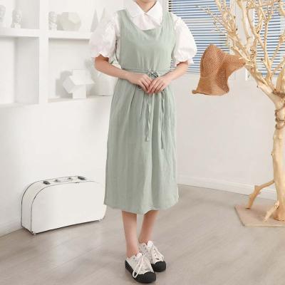 China Oil Painting Pure color cotton and linen apron female Japanese double-sided studio floral apron milk tea shop baking household lace for sale