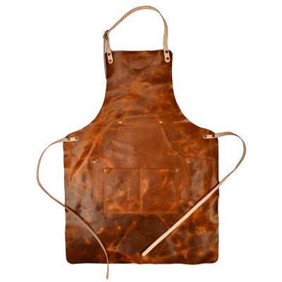 China SANITARY Solid pattern apron vegetable tanned cowhide apron craftsman woodworking new outdoor cross neck hanging apron for sale