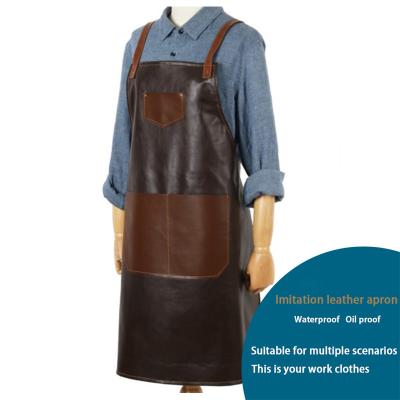 China Cleaning Custom Logo Kitchen Barber Shop Fashion Imitation Leather Canvas Work Apron with Adjustable Strap for sale