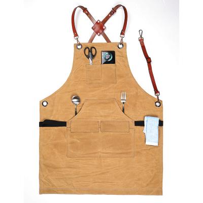 China Neatening/Storage Thickened oil wax canvas denim apron, coffee shop, hairdresser, apron, woodworking and gardening for sale