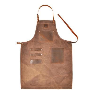 China Cleaning Oil wax leather canvas kitchen apron for women men's stylist apron barbecue restaurant bar cafe beauty salon uniform for sale