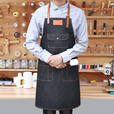 China SANITARY Canvas apron work thickened wear-resistant denim apron barista milk tea shop baking restaurant painting impression for sale