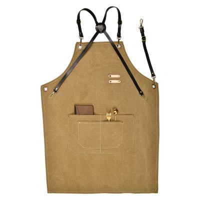 China Cleaning OEM ODM customized cotton fabric apron with leather straps promotional aprons for sale