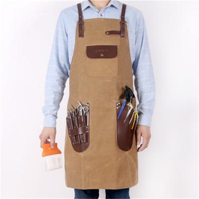 China Neatening/Storage Barber apron batik canvas apron hairdresser leather pocket men's and women's salon apron for sale