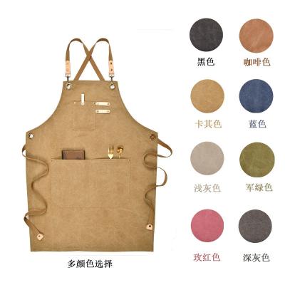 China SANITARY Washed canvas simple apron barista tattoo milk tea print waterproof denim for sale