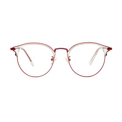 China Unisex Clear Optical Glasses Frames Shape Wine Red Metal Frames Acetate for sale