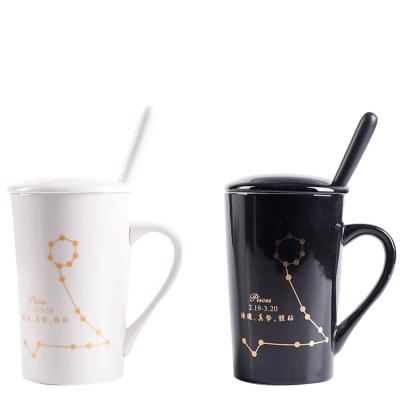 China Twelve Constellation Real Ceramic Mug Viable Gold Trend Couple Creative Coffee Cup Gift Mug With Lid for sale