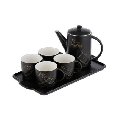 China Wholesale Househo Viable Nordic Luxury Ceramic Creative European Ceramic Tray Tea Coffee Cup and Saucer Set Kettle for sale