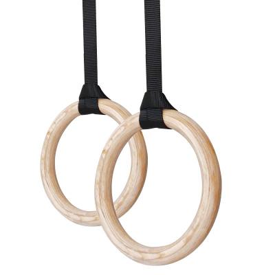 China Stength Training Gym Wooden Gymnastic Rings With Adjustable Straps for sale