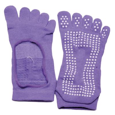 China Cotton Knitted Anti Slip Yoga Socks Gymnastics Dot 5 Toe Yoga Grip Socks for sale