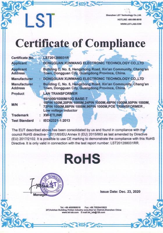 RoHS - Dongguan Xunwang Electronic Technology Co., Ltd.