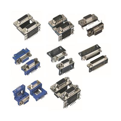 China Computer D-SUB Connector DR15 Female Twin 25pin Male Plug 90 Degree DIP Panel End Solder Wire Type for sale