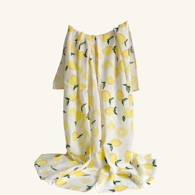 China Sustainable Wholesale China 70%bamboo Fiber 30%cotton Print Dye Lemon Design Eco-friendly Muslin Wrap For Infant for sale